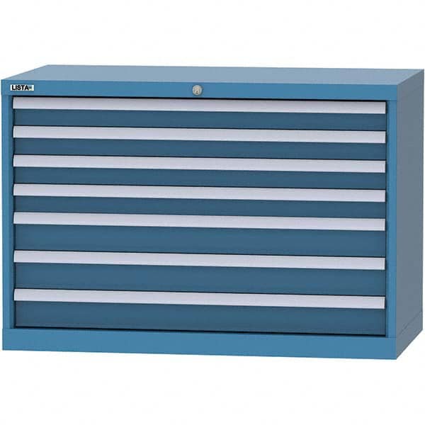 LISTA - 7 Drawer, 84 Compartment Bright Blue Steel Modular Storage Cabinet - USA Tool & Supply