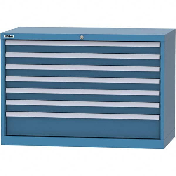 LISTA - 7 Drawer, 84 Compartment Bright Blue Steel Modular Storage Cabinet - USA Tool & Supply