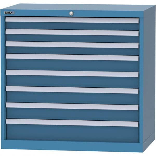 LISTA - 8 Drawer, 84 Compartment Bright Blue Steel Modular Storage Cabinet - USA Tool & Supply