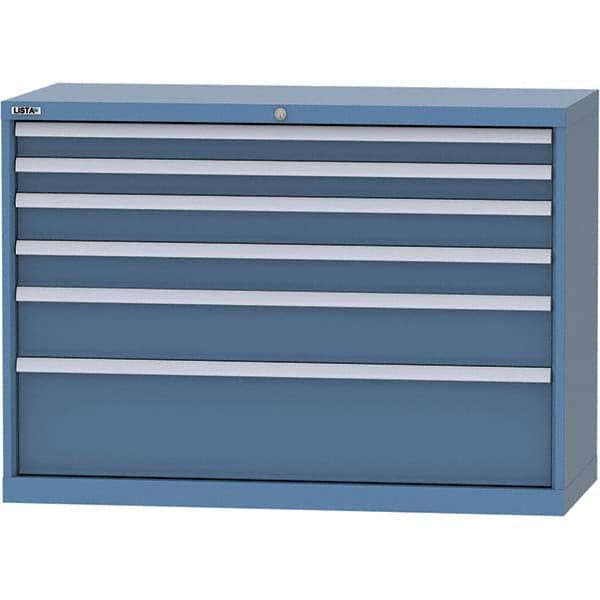 LISTA - 6 Drawer, 99 Compartment Bright Blue Steel Modular Storage Cabinet - USA Tool & Supply