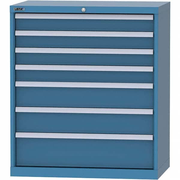 LISTA - 7 Drawer, 84 Compartment Bright Blue Steel Modular Storage Cabinet - USA Tool & Supply