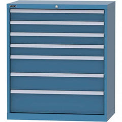 LISTA - 7 Drawer, 84 Compartment Bright Blue Steel Modular Storage Cabinet - USA Tool & Supply