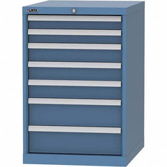 LISTA - 7 Drawer, 99 Compartment Bright Blue Steel Modular Storage Cabinet - USA Tool & Supply