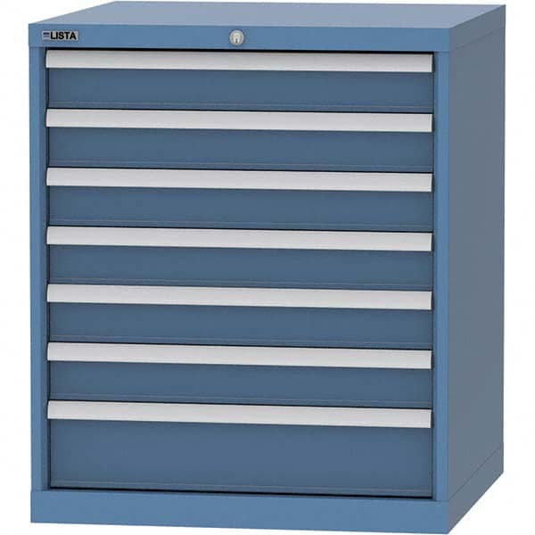 LISTA - 7 Drawer, 45 Compartment Bright Blue Steel Modular Storage Cabinet - USA Tool & Supply