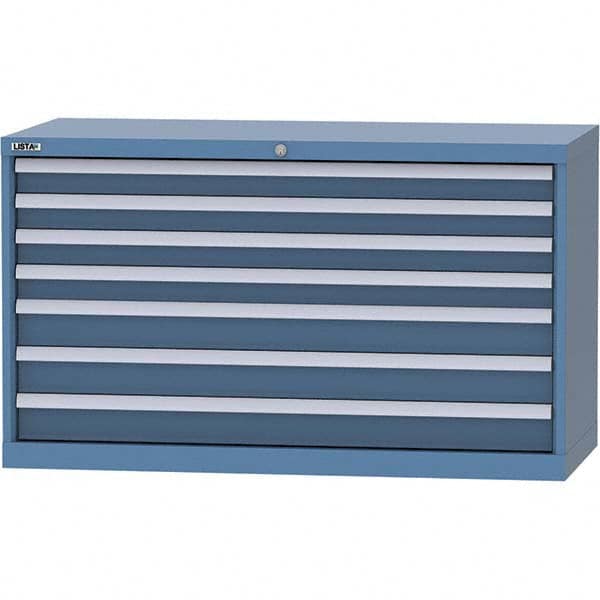 LISTA - 7 Drawer, 99 Compartment Bright Blue Steel Modular Storage Cabinet - USA Tool & Supply