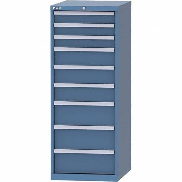 LISTA - 9 Drawer, 99 Compartment Bright Blue Steel Modular Storage Cabinet - USA Tool & Supply
