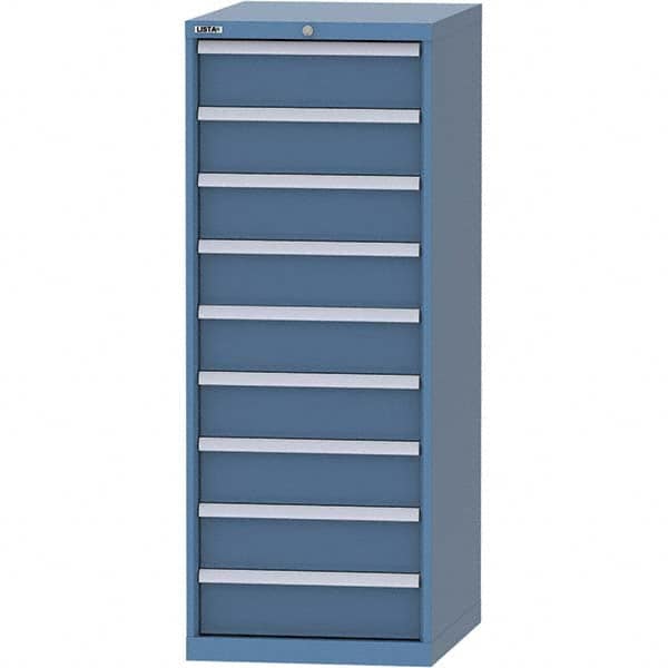 LISTA - 9 Drawer, 99 Compartment Bright Blue Steel Modular Storage Cabinet - USA Tool & Supply