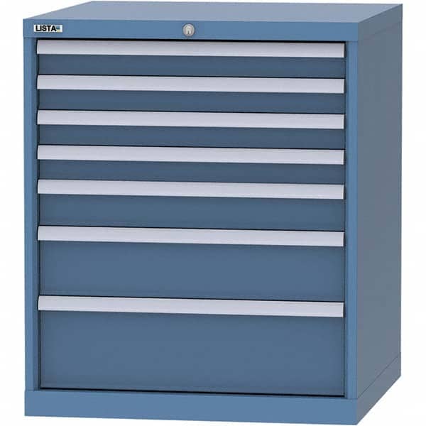 LISTA - 7 Drawer, 45 Compartment Bright Blue Steel Modular Storage Cabinet - USA Tool & Supply