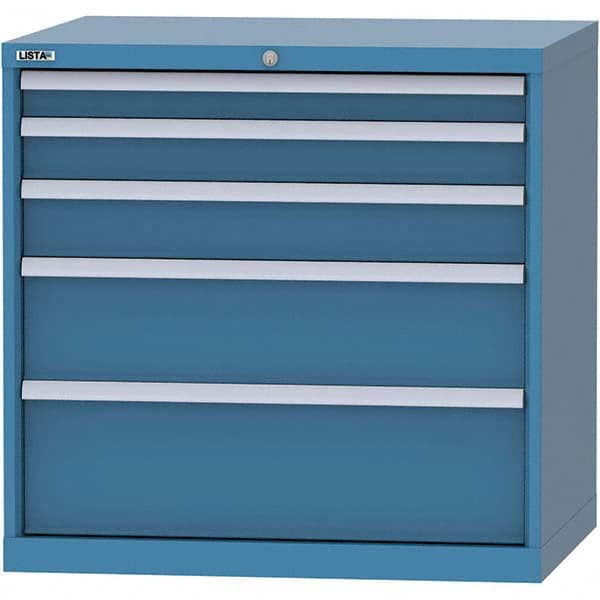 LISTA - 5 Drawer, 84 Compartment Bright Blue Steel Modular Storage Cabinet - USA Tool & Supply