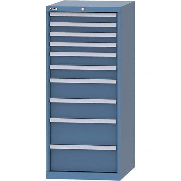 LISTA - 10 Drawer, 99 Compartment Bright Blue Steel Modular Storage Cabinet - USA Tool & Supply