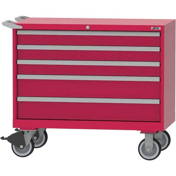 LISTA - 5 Drawer, 84 Compartment Bright Blue Steel Modular Storage Cabinet - USA Tool & Supply