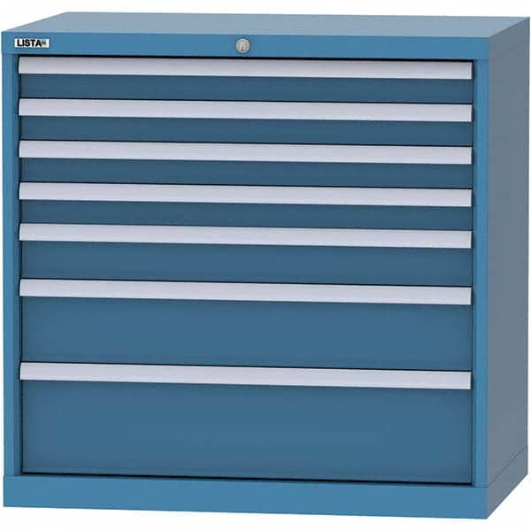 LISTA - 7 Drawer, 84 Compartment Bright Blue Steel Modular Storage Cabinet - USA Tool & Supply