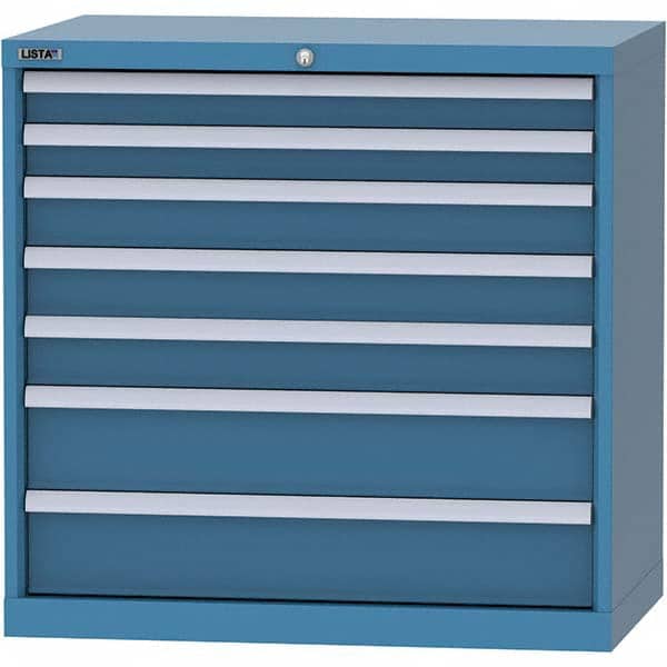 LISTA - 7 Drawer, 84 Compartment Bright Blue Steel Modular Storage Cabinet - USA Tool & Supply