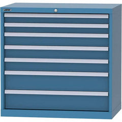 LISTA - 7 Drawer, 84 Compartment Bright Blue Steel Modular Storage Cabinet - USA Tool & Supply