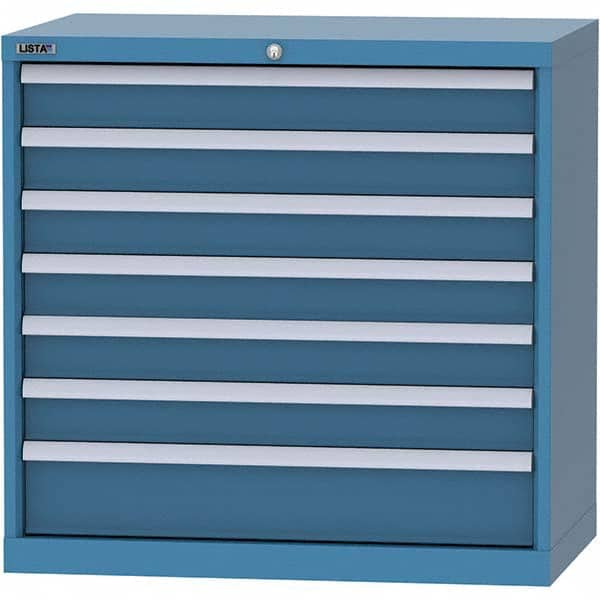 LISTA - 7 Drawer, 84 Compartment Bright Blue Steel Modular Storage Cabinet - USA Tool & Supply