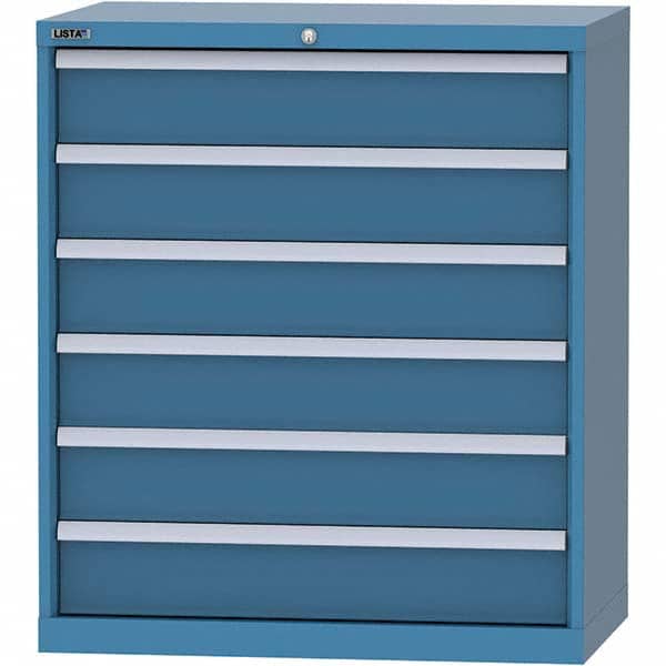 LISTA - 6 Drawer, 84 Compartment Bright Blue Steel Modular Storage Cabinet - USA Tool & Supply