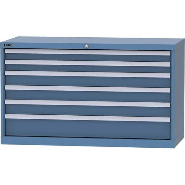 LISTA - 6 Drawer, 99 Compartment Bright Blue Steel Modular Storage Cabinet - USA Tool & Supply