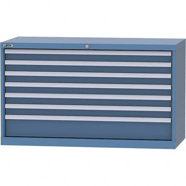 LISTA - 7 Drawer, 99 Compartment Bright Blue Steel Modular Storage Cabinet - USA Tool & Supply
