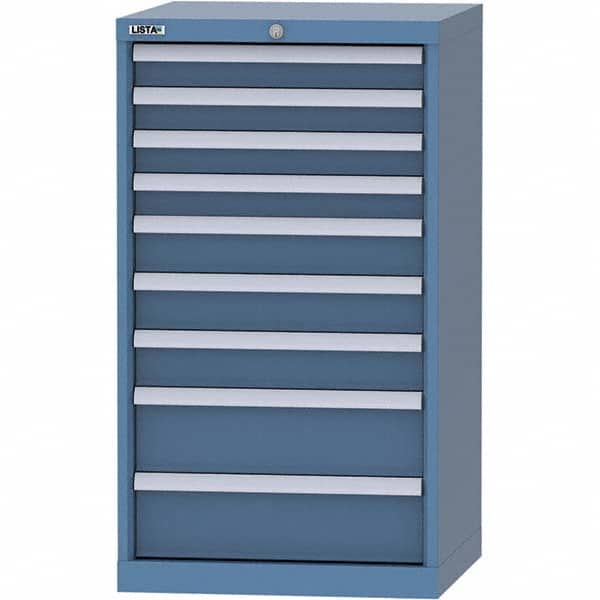 LISTA - 9 Drawer, 84 Compartment Bright Blue Steel Modular Storage Cabinet - USA Tool & Supply