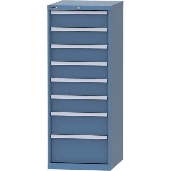 LISTA - 8 Drawer, 99 Compartment Bright Blue Steel Modular Storage Cabinet - USA Tool & Supply