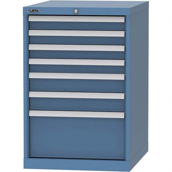LISTA - 7 Drawer, 99 Compartment Bright Blue Steel Modular Storage Cabinet - USA Tool & Supply