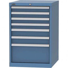 LISTA - 7 Drawer, 99 Compartment Bright Blue Steel Modular Storage Cabinet - USA Tool & Supply