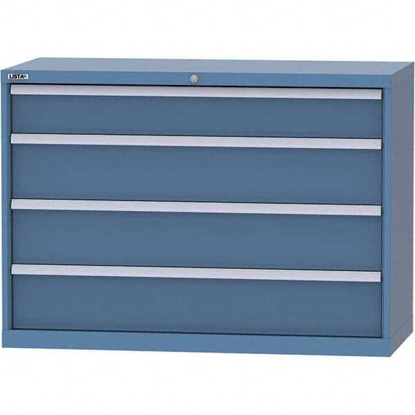 LISTA - 4 Drawer, 99 Compartment Bright Blue Steel Modular Storage Cabinet - USA Tool & Supply