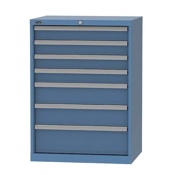 LISTA - 7 Drawer, 124 Compartment Bright Blue Steel Modular Storage Cabinet - USA Tool & Supply