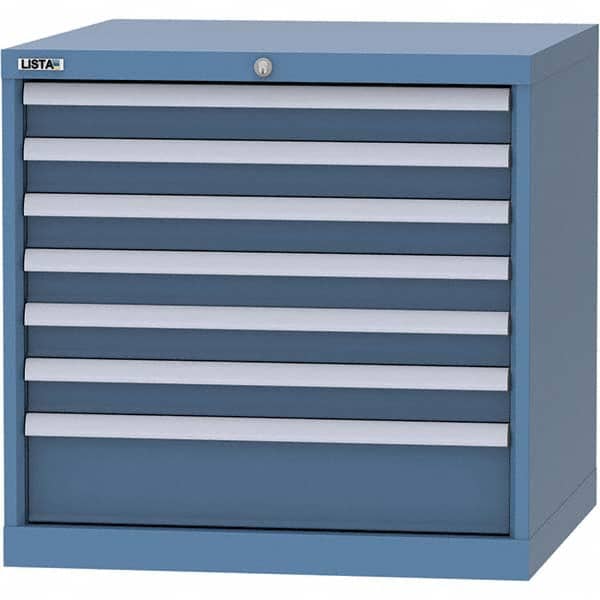 LISTA - 7 Drawer, 45 Compartment Bright Blue Steel Modular Storage Cabinet - USA Tool & Supply