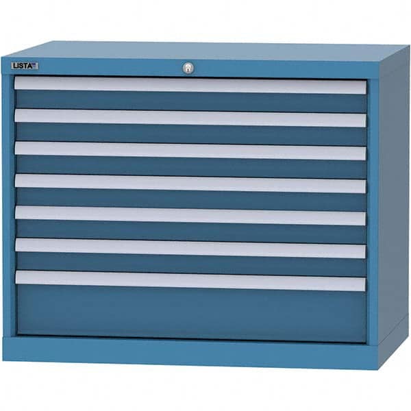 LISTA - 7 Drawer, 84 Compartment Bright Blue Steel Modular Storage Cabinet - USA Tool & Supply