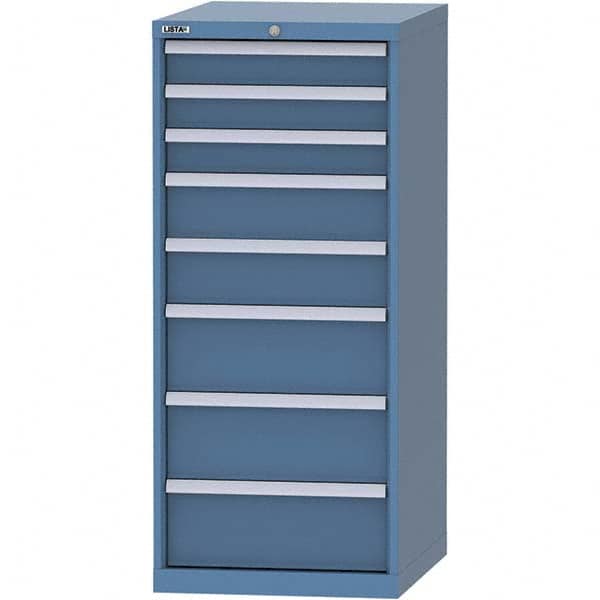 LISTA - 8 Drawer, 99 Compartment Bright Blue Steel Modular Storage Cabinet - USA Tool & Supply