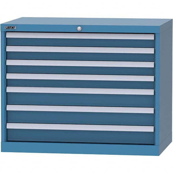 LISTA - 7 Drawer, 84 Compartment Bright Blue Steel Modular Storage Cabinet - USA Tool & Supply