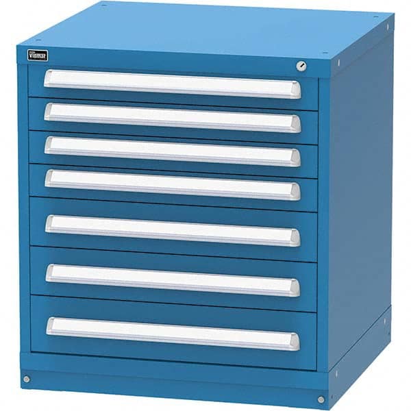 Vidmar - 7 Drawer, 124 Compartment Bright Blue Steel Modular Storage Cabinet - USA Tool & Supply