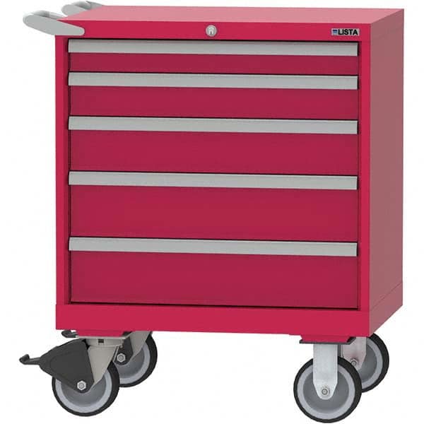 LISTA - 5 Drawer, 124 Compartment Red Steel Modular Storage Cabinet - USA Tool & Supply