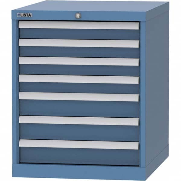 LISTA - 7 Drawer, 99 Compartment Bright Blue Steel Modular Storage Cabinet - USA Tool & Supply