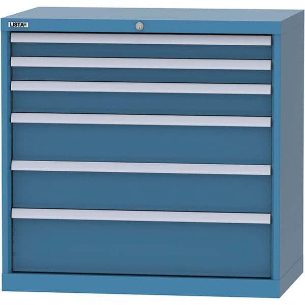 LISTA - 6 Drawer, 84 Compartment Bright Blue Steel Modular Storage Cabinet - USA Tool & Supply