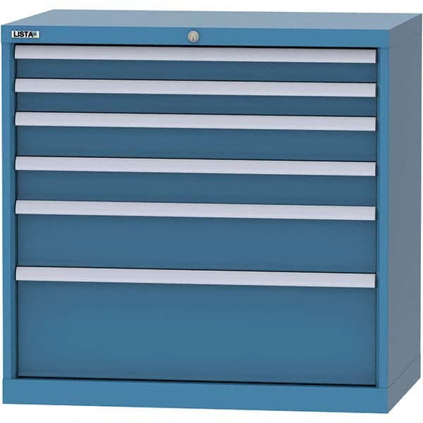 LISTA - 6 Drawer, 84 Compartment Bright Blue Steel Modular Storage Cabinet - USA Tool & Supply