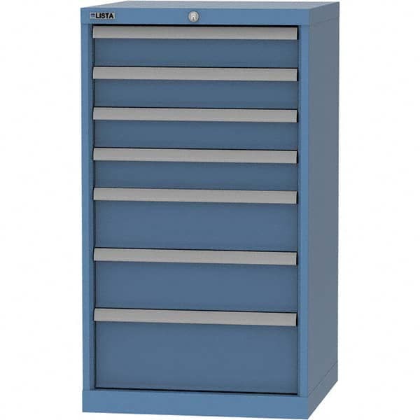 LISTA - 7 Drawer, 84 Compartment Bright Blue Steel Modular Storage Cabinet - USA Tool & Supply