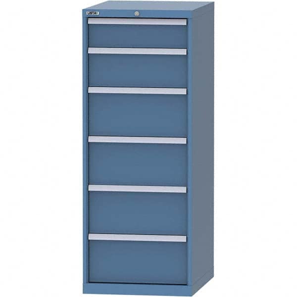LISTA - 6 Drawer, 99 Compartment Bright Blue Steel Modular Storage Cabinet - USA Tool & Supply