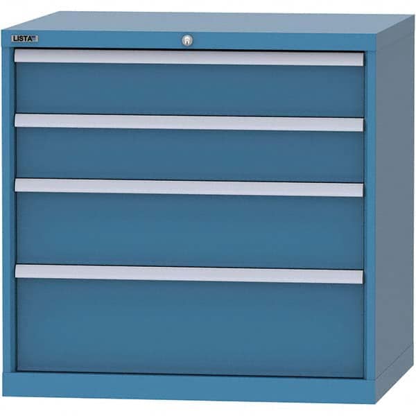 LISTA - 4 Drawer, 84 Compartment Bright Blue Steel Modular Storage Cabinet - USA Tool & Supply