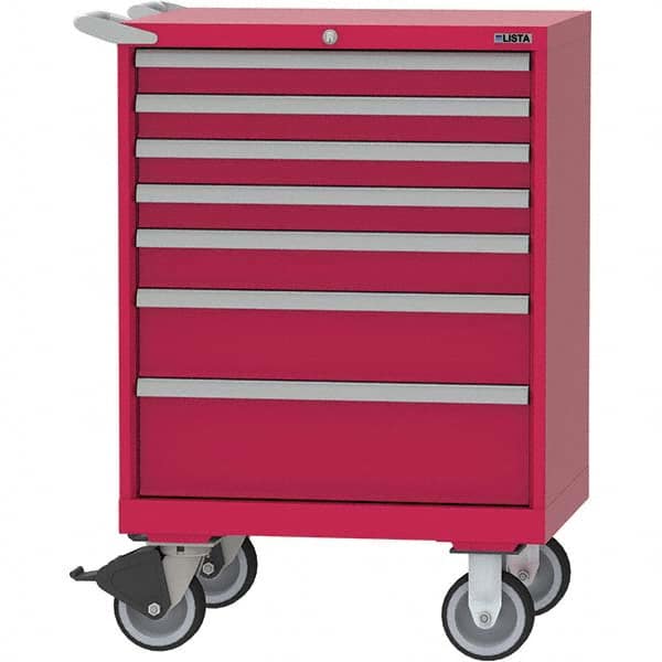 LISTA - 7 Drawer, 124 Compartment Red Steel Modular Storage Cabinet - USA Tool & Supply