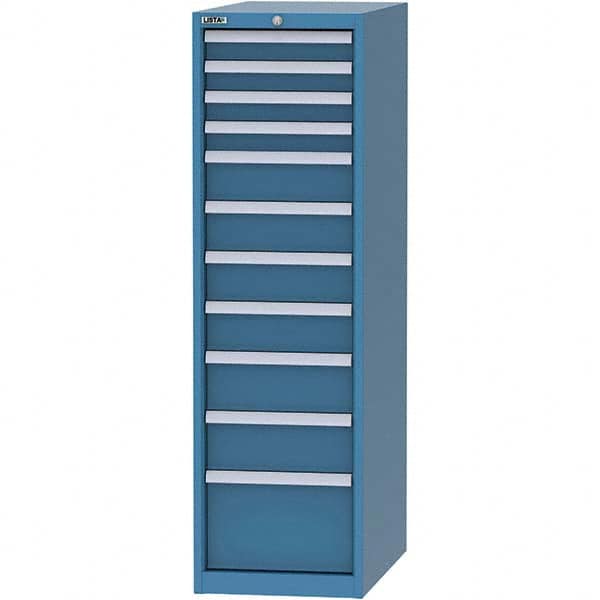 LISTA - 11 Drawer, 45 Compartment Bright Blue Steel Modular Storage Cabinet - USA Tool & Supply