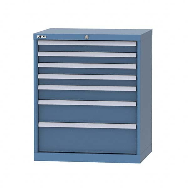 LISTA - 7 Drawer, 124 Compartment Bright Blue Steel Modular Storage Cabinet - USA Tool & Supply