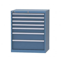 LISTA - 7 Drawer, 124 Compartment Bright Blue Steel Modular Storage Cabinet - USA Tool & Supply