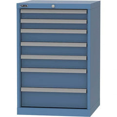 LISTA - 7 Drawer, 84 Compartment Bright Blue Steel Modular Storage Cabinet - USA Tool & Supply
