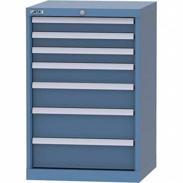 LISTA - 7 Drawer, 84 Compartment Bright Blue Steel Modular Storage Cabinet - USA Tool & Supply