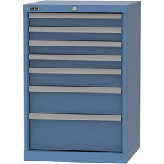 LISTA - 7 Drawer, 84 Compartment Bright Blue Steel Modular Storage Cabinet - USA Tool & Supply