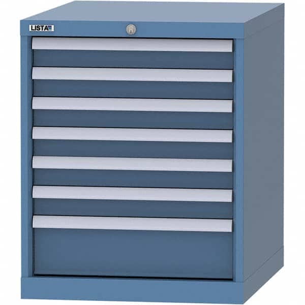 LISTA - 7 Drawer, 99 Compartment Bright Blue Steel Modular Storage Cabinet - USA Tool & Supply