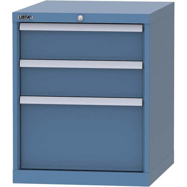 LISTA - 3 Drawer, 99 Compartment Bright Blue Steel Modular Storage Cabinet - USA Tool & Supply
