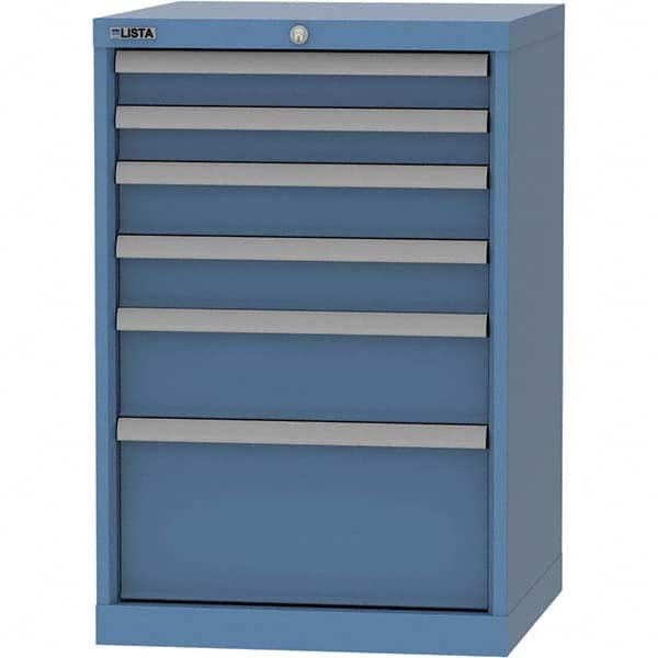 LISTA - 6 Drawer, 84 Compartment Bright Blue Steel Modular Storage Cabinet - USA Tool & Supply